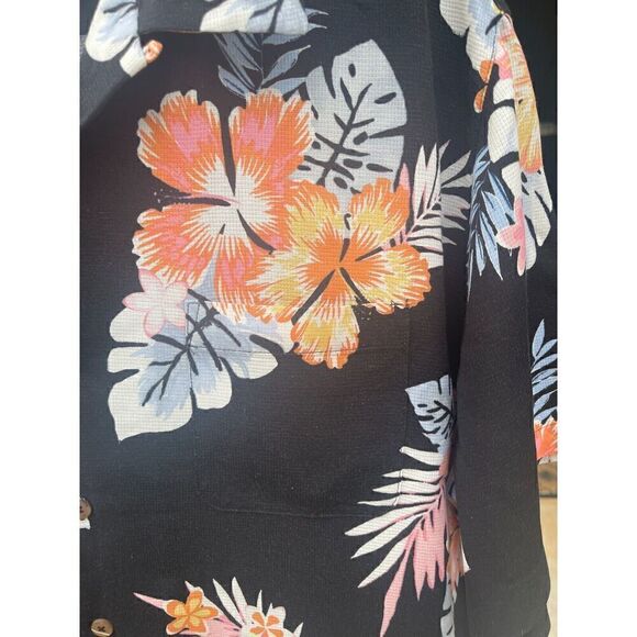 Caribbean Button-Up Shirt Men's Size XL Black Floral Silk Blend Short Sleeves - Picture 5 of 8